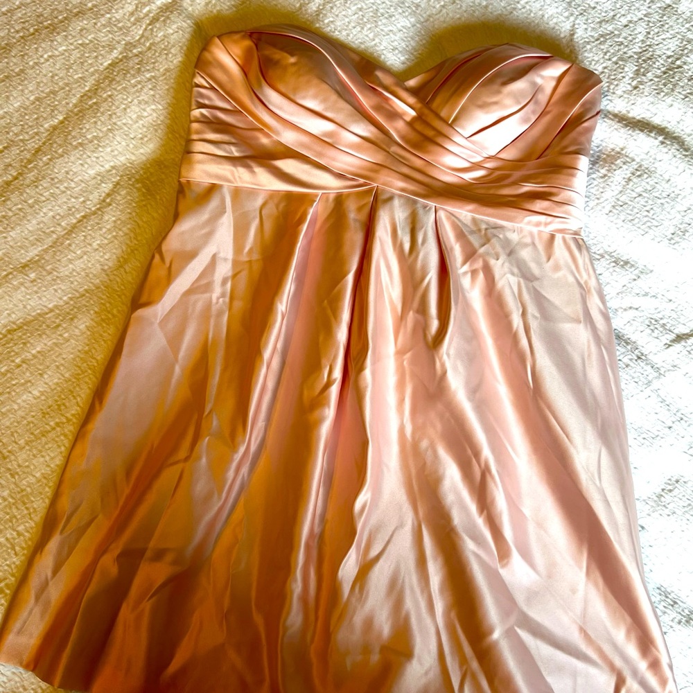 Bill Levkoff Soft Pink Satin Bridesmaid Dress